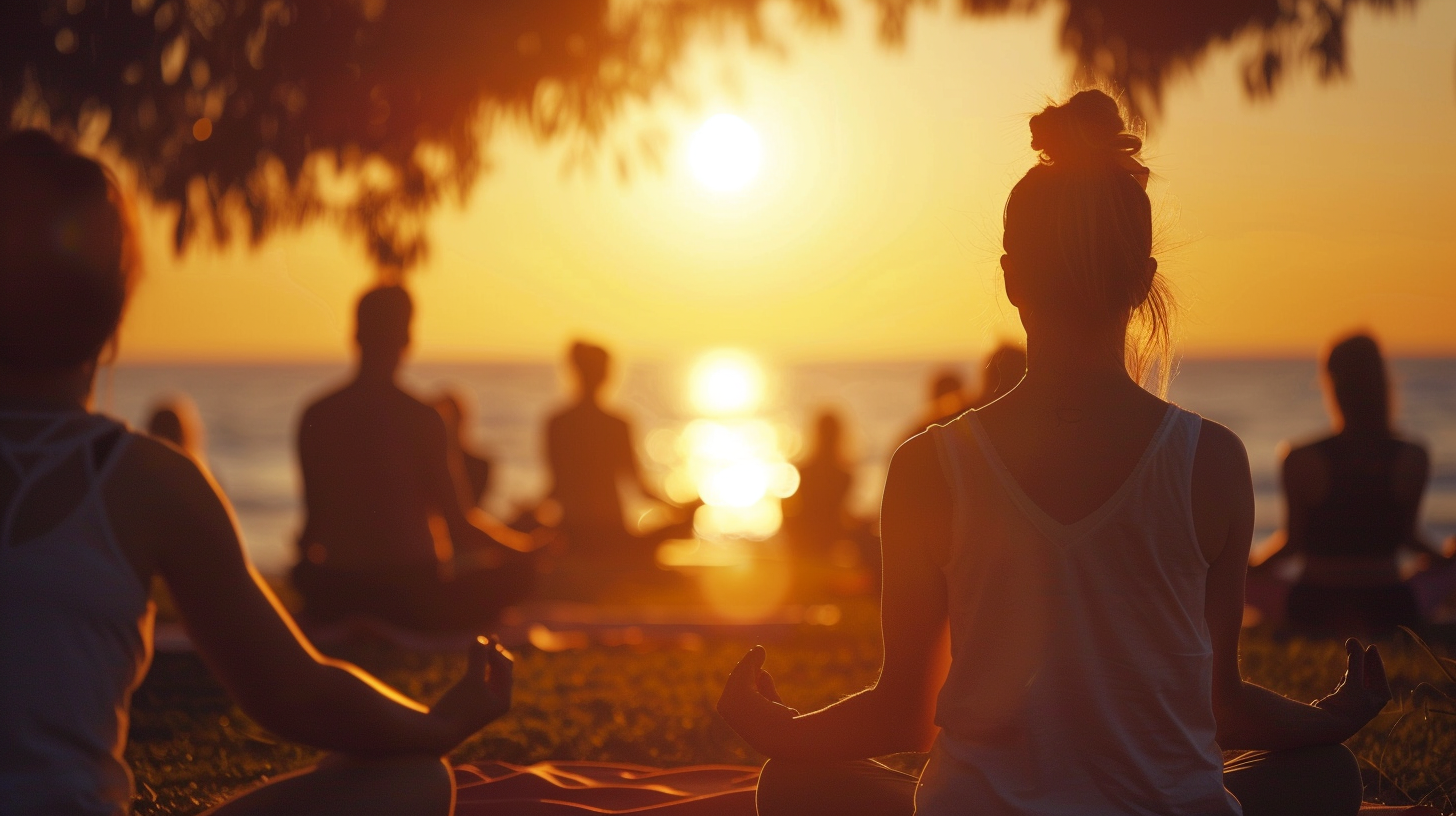 Група людей різного віку займається йогою у просторій світлій студії